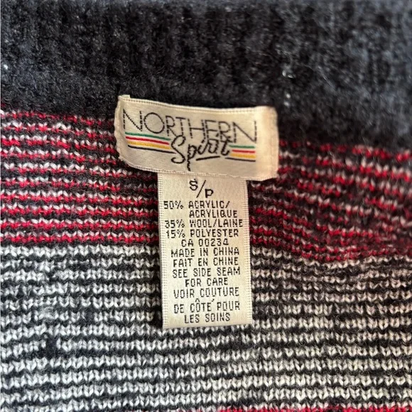 Vintage Nordic Knit Vest Full Zip Sweater Black Red White‎ Fair Isle Sleeveless - Picture 9 of 11